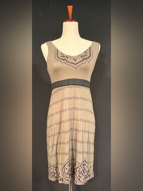 Athleta Taupe Dress with Black Waistband and Pink Accents